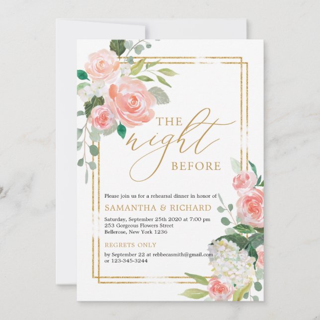 Invitation Or floral rose vif géométrique la veille (Devant)