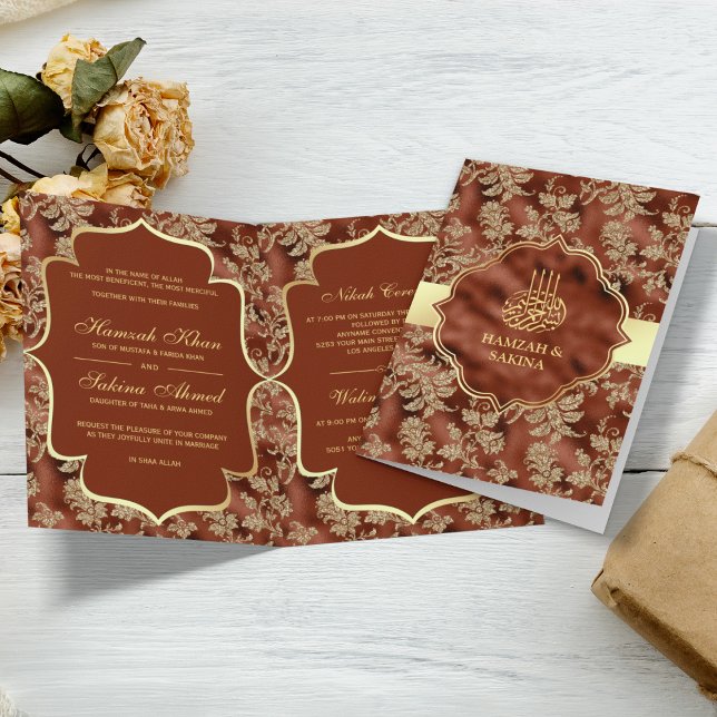 Invitation Or Floral rouille Orange musulman Mariage musulman (Créateur téléchargé)