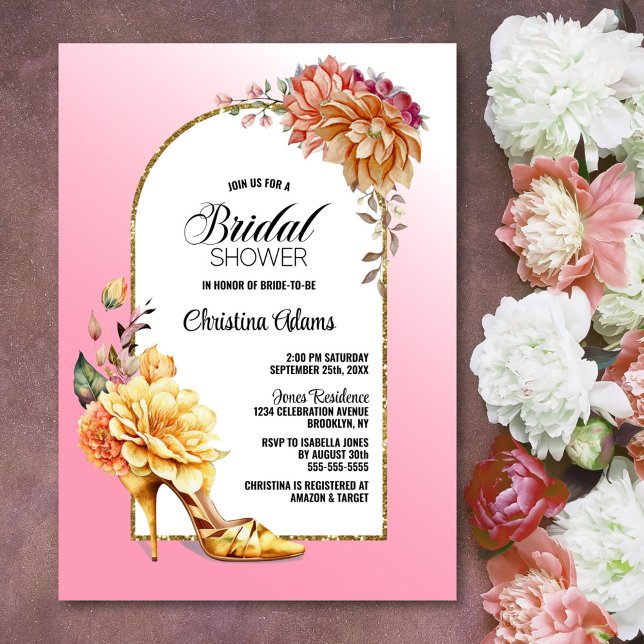 Invitation Or Floral Stiletto Chaussure Fête des mariées arc  (Créateur téléchargé)