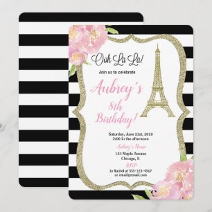 Invitation Or français de rose de fille d'invitation