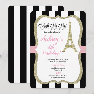 Invitation Or français de rose de fille d'invitation