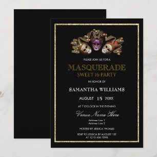 Invitation Or Glamour Brillant Mascarade Douce 16