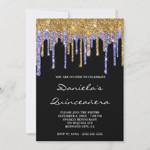 Invitation Or Glitter Bleu Dégoulinures Noire Quinceañera