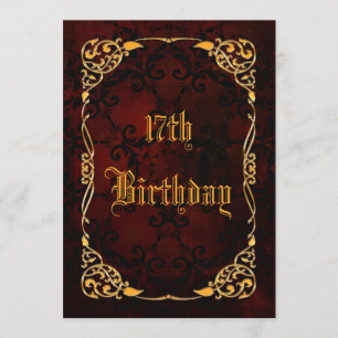 Invitation Or gothique encadré 17e anniversaire