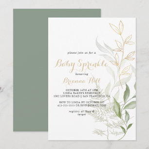Invitation Or Green Foliage Calligraphie Baby Sprinkel