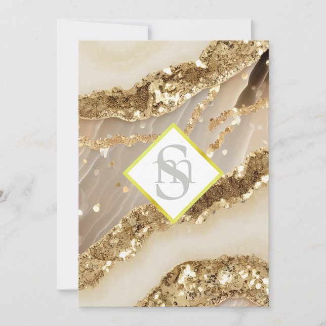 Invitation *~ Or ivoire d'agate AR66 QR + Mariage RSVP (Devant)