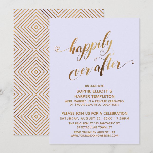 Invitation Or & Lavande Après-Mariage Heureux À Jamais (Devant / Derrière)