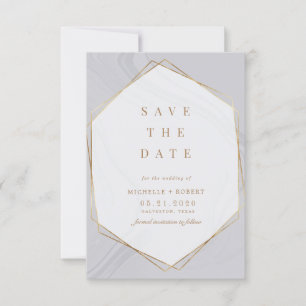 Invitation or marbre géométrique Photo Enregistrer la date In