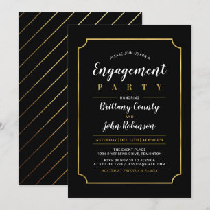 Invitation Or   Mariage Classique Fiançailles Fête