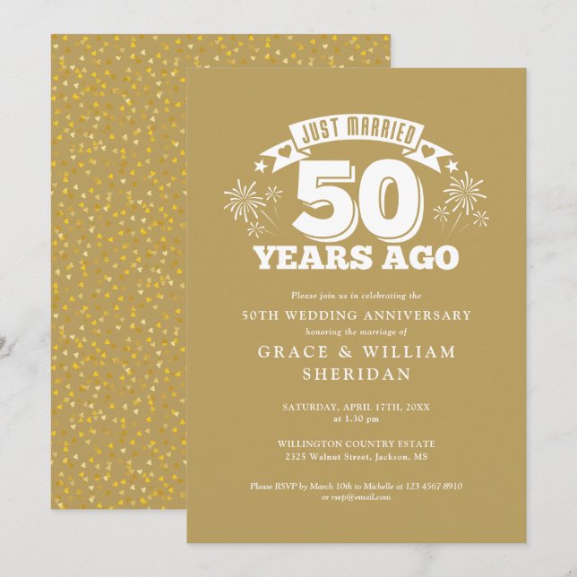 Invitation Or marié 50e anniversaire de Mariage (Devant / Derrière)