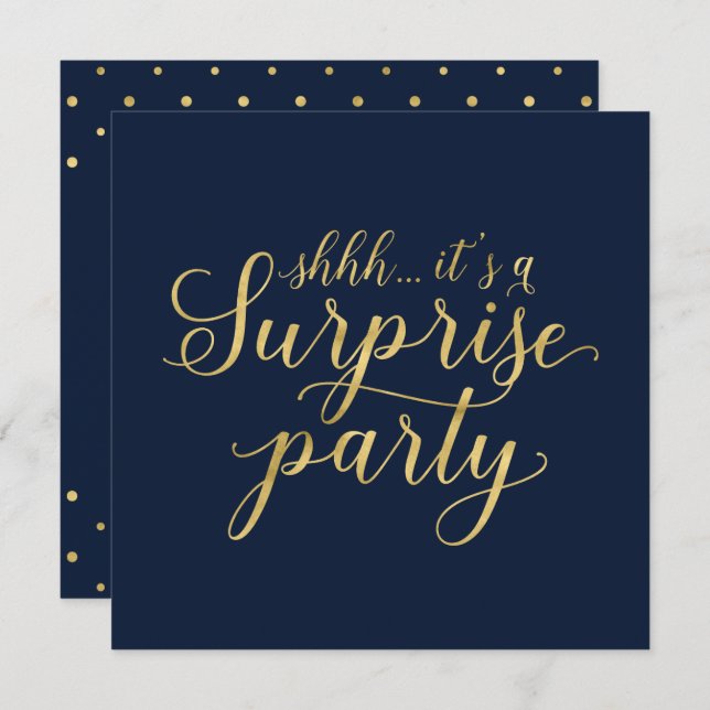 Invitation Or & Marine | 50e anniversaire de mariage surprise (Devant / Derrière)