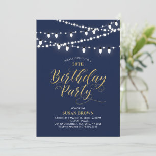 Invitation Or & Marine   Fête Moderne de 50 ans pour Adulte