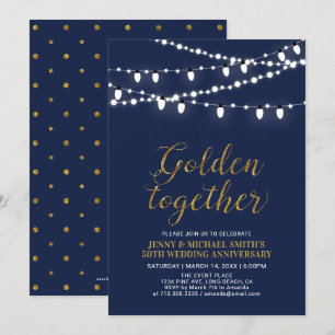 Invitation Or & Marine Moderne 50e Anniversaire de Mariage