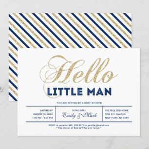 Invitation Or, Marine   Typographie moderne Baby shower garço