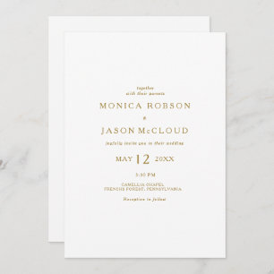 Invitation Or minimaliste classique tout en un Mariage