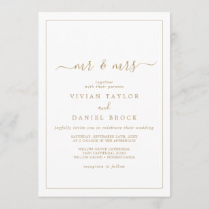 Invitation Or minimaliste M. et Mme Mariage