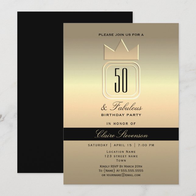 Invitation Or moderne 50e anniversaire (Devant / Derrière)