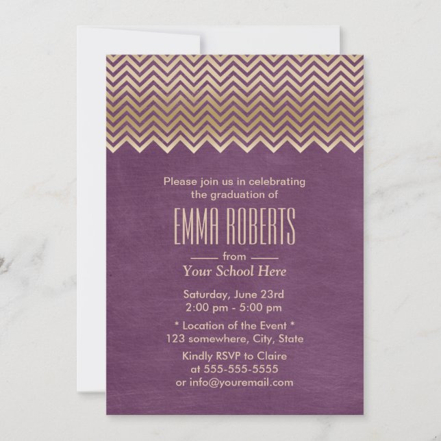 Invitation Or moderne Chevron Stripes Purple Graduation (Devant)