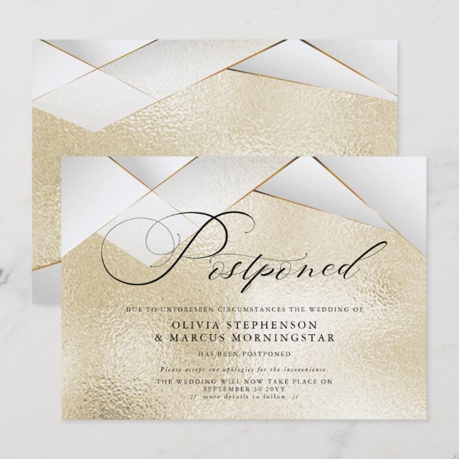 Invitation Or Moderne Doré avec Facettes de Perle Mariage Rep (Devant / Derrière)