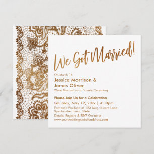 Invitation Or Moderne Écriture & Dentelle Nous sommes mariés 