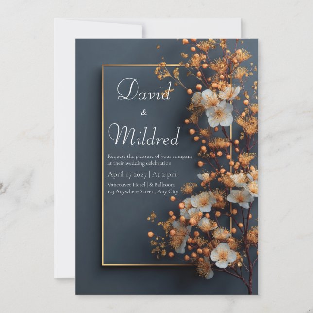 Invitation Or moderne et Mariage floral (Devant)