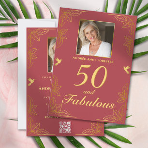 Invitation Or Moderne Rouge 50 Fantastique Code QR Anniversai