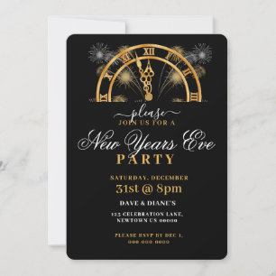 INVITATION OR & NOIR, 12 0'HORLOGE, NOUVELLE ANNÉE FÊTE