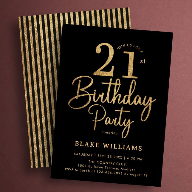 Invitation Or noir 21e anniversaire (Créateur téléchargé)