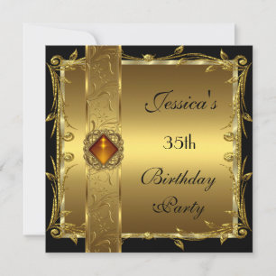 Invitation Or Noir 35e Anniversaire Floral Élégant Classique