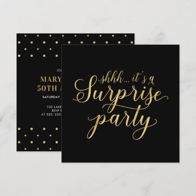 Invitation Or & Noir | 50e anniversaire de mariage surprise (Devant / Derrière)