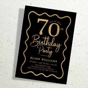 Invitation Or noir 70e anniversaire bordure ondulée