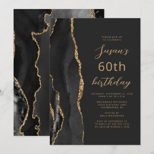 Invitation Or Noir Agate Ardoise Script 60ème Anniversaire