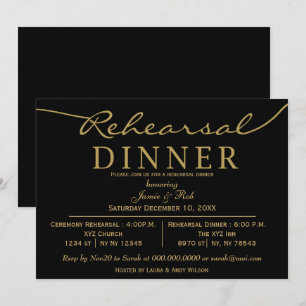 Invitation or noir Élégant Script de répétition Dîner