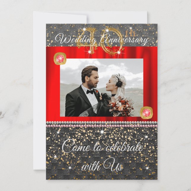 Invitation Or Noir et Diamant Rouge 40e Anniversaire de Maria (Devant)