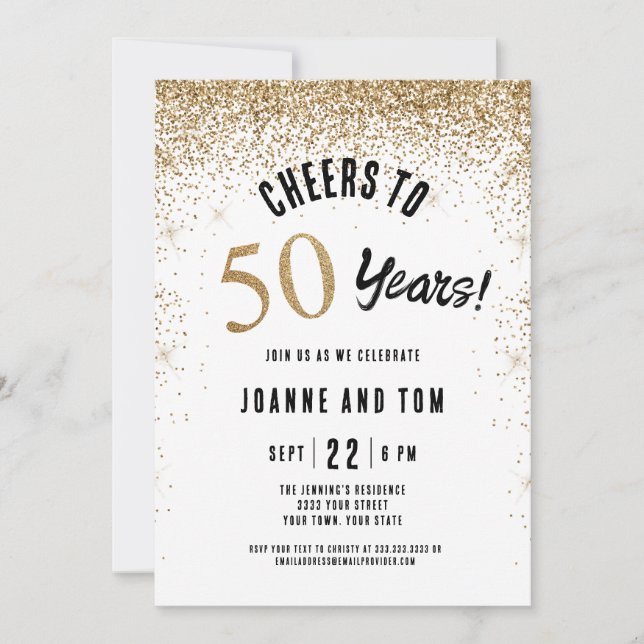 Invitation Or noir Félicitations pour 50 ans de mariage  (Devant)