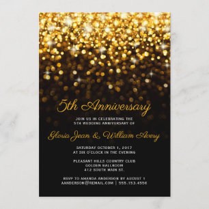 Invitation Or Noir Glamour Hollywood 5e Anniversaire de Maria