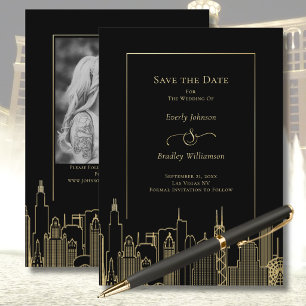 Invitation Or noir Las Vegas Skyline Élégant Enregistrez la D