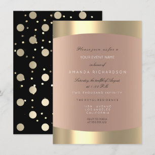 Invitation Or noir métallisé pois rose blush sépia