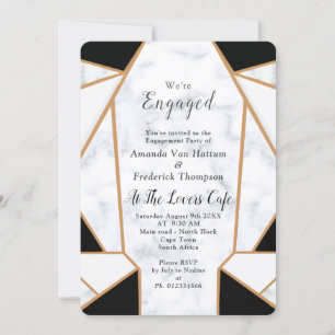 Invitation Or noir moderne Abstrait sur le Marbre blanc