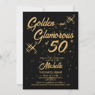 Invitation Or Noir Rétro Doré Glamour 50e Anniversaire