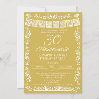 Invitation Or Papier Picado 30e Anniversaire