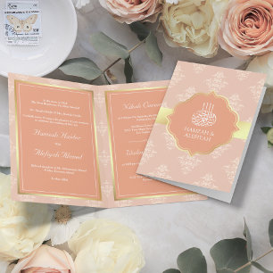 Invitation Or Pastel Péché Damassé Mariage Musulman