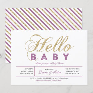 Invitation Or, pourpre   Fille, Baby shower de typographie mo