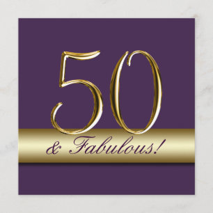 Invitation Or pourpre foncé 50 et anniversaire fabuleux