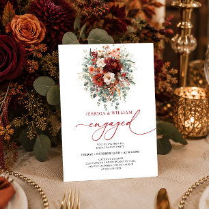 Invitation Or profond bordeaux floral automnal pour les fianç