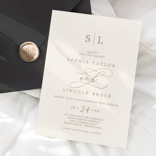 Invitation Or Romantique Calligraphié Mariage Monogramme Iv