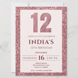 Invitation or rose 12e anniversaire