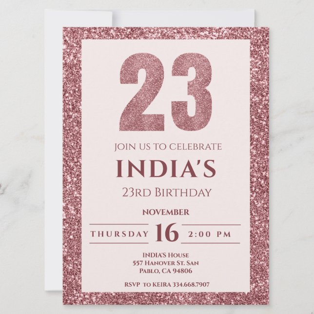 Invitation or rose 23e anniversaire (Devant)