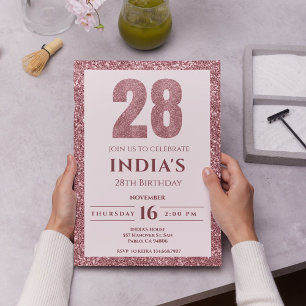 Invitation or rose 28e anniversaire