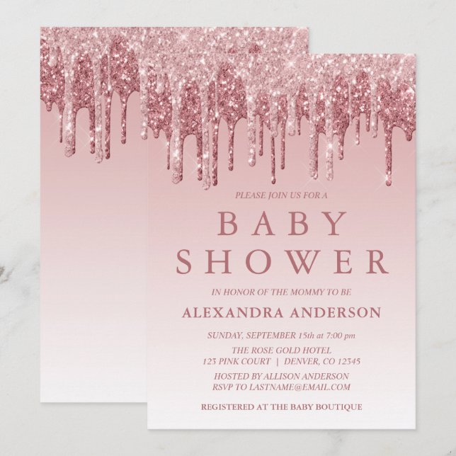 Invitation Or Rose | Baby shower de Parties scintillant à éti (Devant / Derrière)